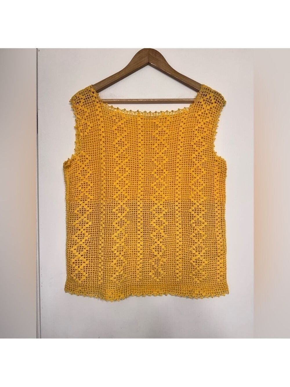 Crochet Tank Top Cottagecore Golden Mustard Sleeveless - Picture 6 of 8
